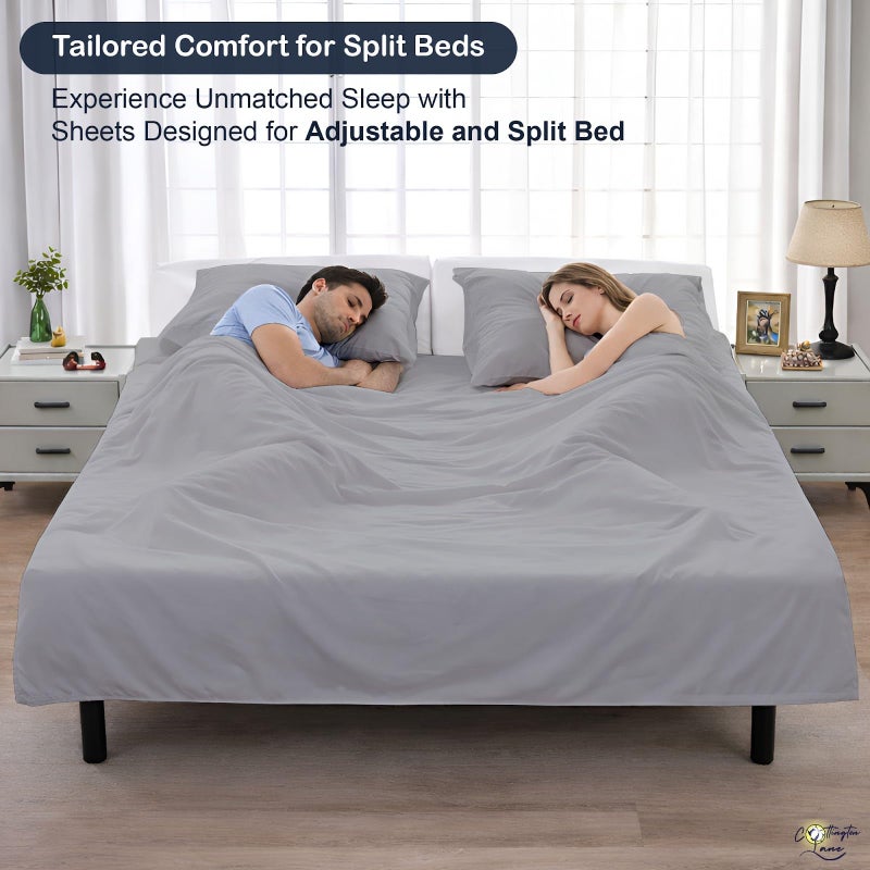 Cottington Lane Split California King Sheets Sets for Adjustable Bed, Premium Cotton Split Cal King Coolling Bed Sheets with 16" Deep Pockets, Ultra Soft & Durable Bedding, Light Grey Solid - Image 3